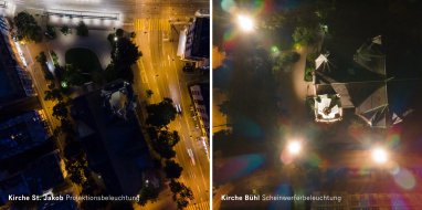 Vergleich Projektions- und Scheinwerferbeleuchtungen in Zürich